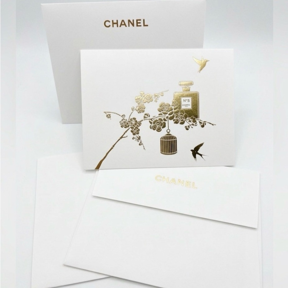 Chanel Gold Foil Card & Envelope Set Lot of 2 Luxury Gift Cards